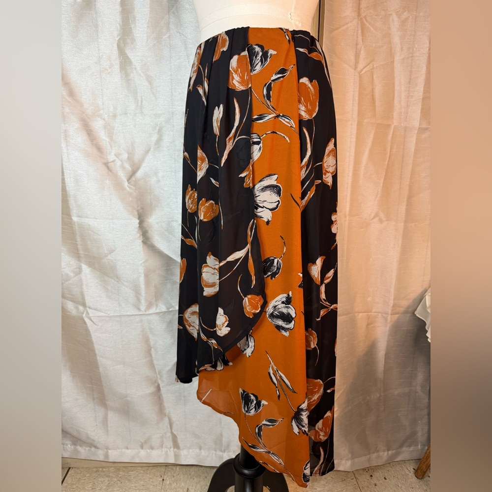 Sienna Sky Black and Orange Floral Midi Skirt - Picture 3 of 11